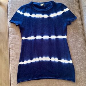 J. CREW Women’s Short Sleeve Tie Dye Navy 100% Cashmere T-Shirt Sweater S